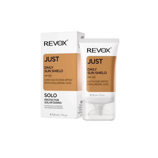 Revox B77 Just واقي شمس يومي SPF50 UVA+UVB مع حمض الهيالورونيك ومرشحات