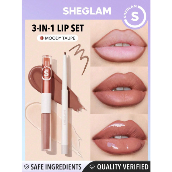 SHEGLAM Soft 90's Glam Lip and Liner And Lip Duo Set -MOODY TAUPE